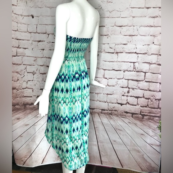 ENVY ME S Aqua Blue Green High Low Boho strapless summer dress Size Small - Picture 2 of 15